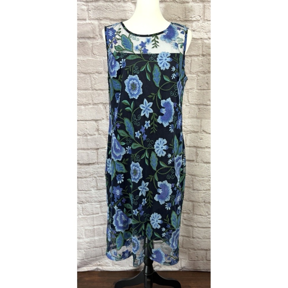 Calvin Klein Womens Embroidered Floral Overlay Sheath Dress Size 12